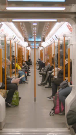 Vertical-Video-Interior-Shot-Of-Passengers-Commuting-In-Carriage-Of-UK-Train-In-Early-Morning-1